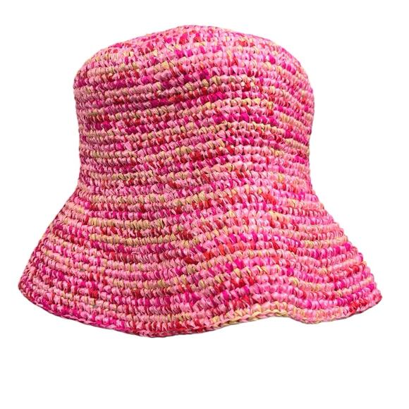 Sensi Studio Traveler Lampshade Women\'s Pink Multicolor Straw Bucket Hat Size OS